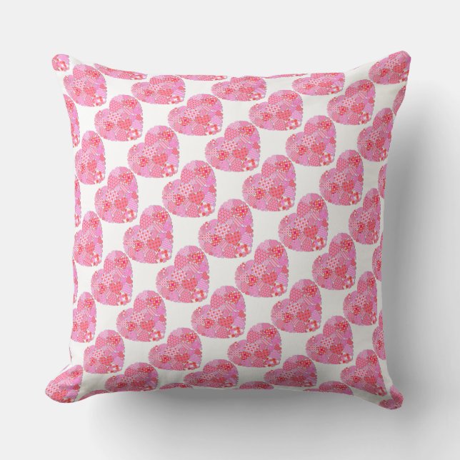 Patchwork Hearts White Dekorativ kudde (Framsida)