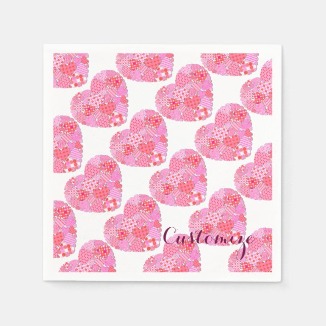 Patchwork Hearts White Napkins Pappersservett (Framsidan)
