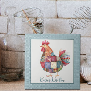 Patchwork Hen and Blue Polka dots Ceramic Tile Kakelplatta