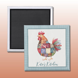 Patchwork Hen och Blue Polka dots Magnet