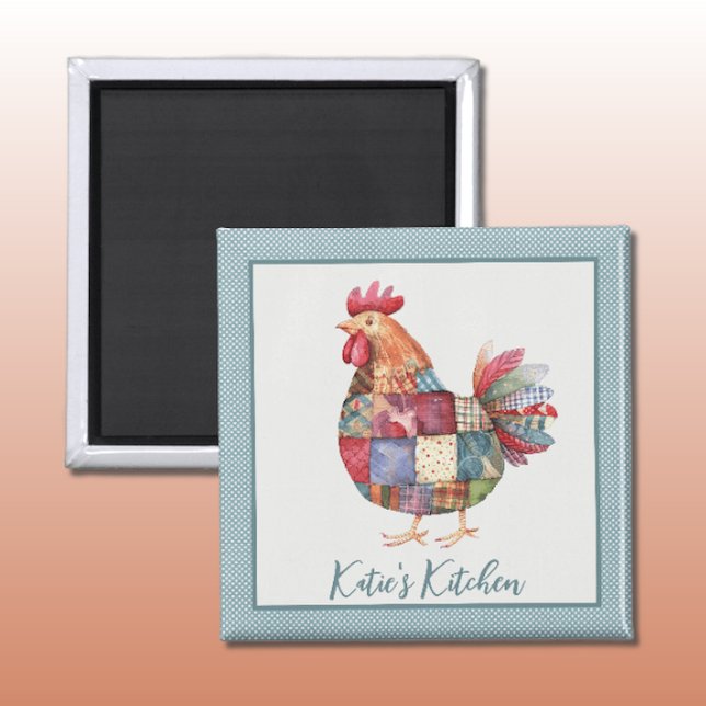 Patchwork Hen och Blue Polka dots Magnet (Skapare uppladdad)