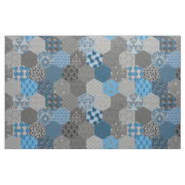 Patchwork Hexagons Blue och Grått Tyg