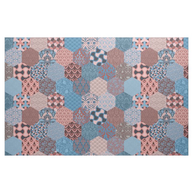 Patchwork Hexagons Cornblomma och Ro Tyg (Fat Quarter)