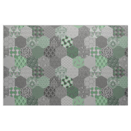 Patchwork Hexagons Grönt och Grått Tyg