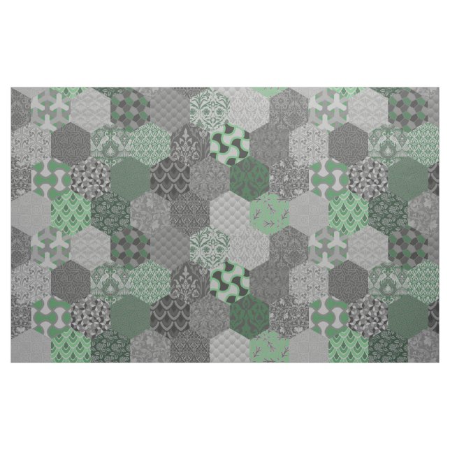 Patchwork Hexagons Grönt och Grått Tyg (Fat Quarter)
