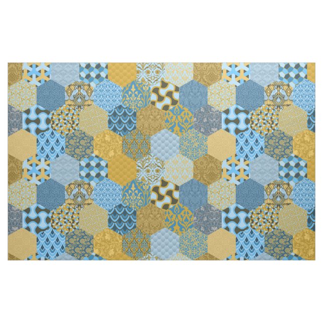 Patchwork Hexagons Gult och Blue Tyg (Fat Quarter)