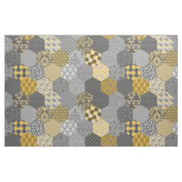 Patchwork Hexagons Gult och Grått Tyg
