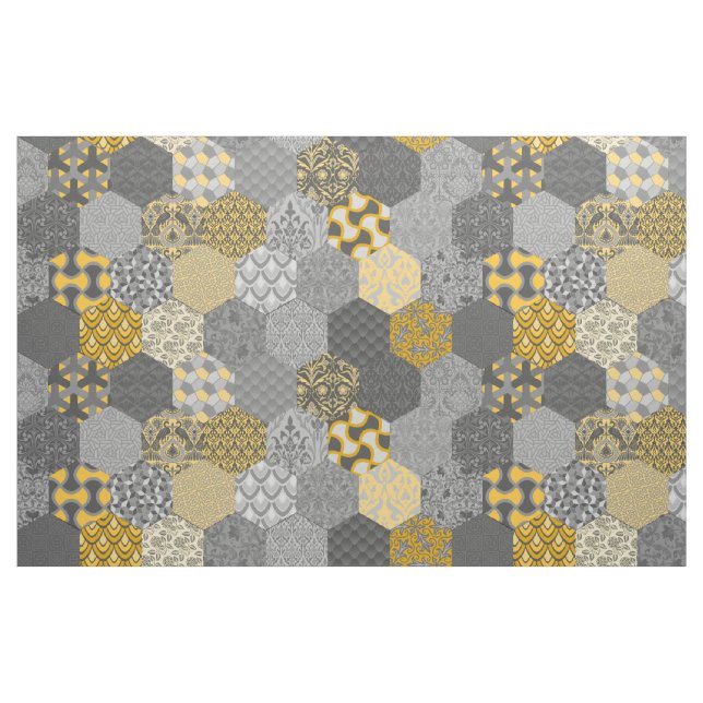 Patchwork Hexagons Gult och Grått Tyg (Fat Quarter)