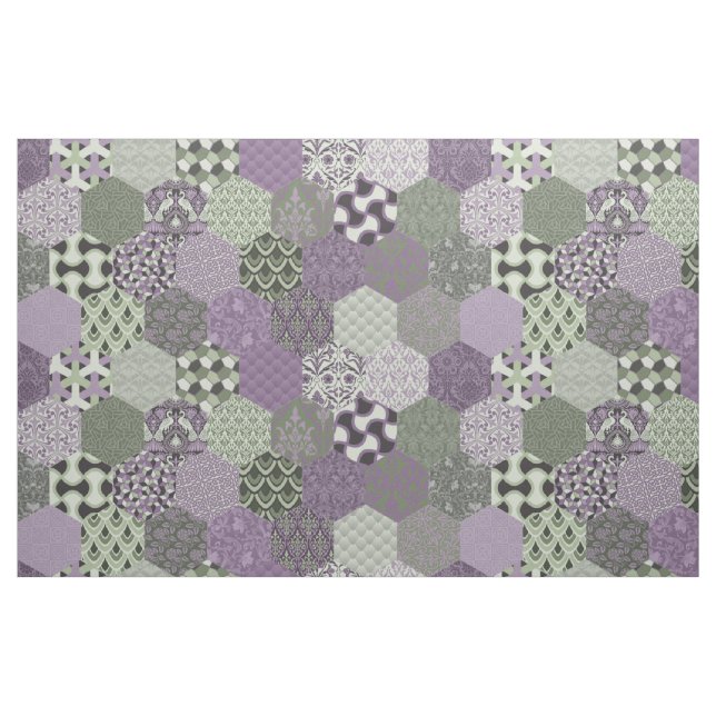 Patchwork Hexagons Lavender and Sage Tyg (Fat Quarter)