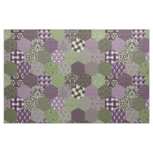Patchwork Hexagons Lila och Grönt Tyg