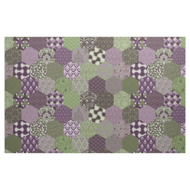 Patchwork Hexagons Lila och Grönt Tyg (Fat Quarter)