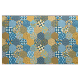 Patchwork Hexagons Mustard and Navy Tyg