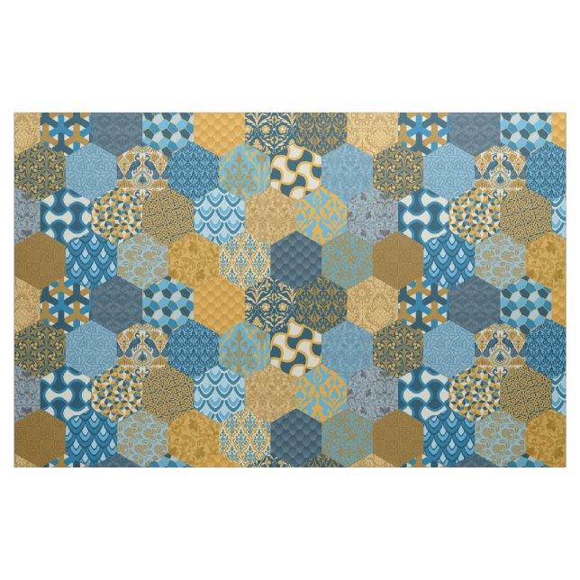 Patchwork Hexagons Mustard and Navy Tyg (Fat Quarter)