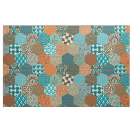 Patchwork Hexagons Peacock and Copper Tyg