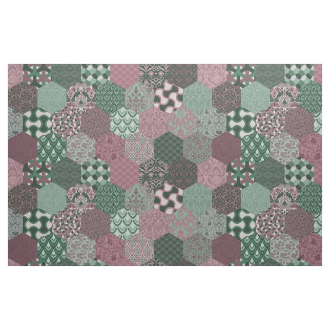 Patchwork Hexagons Raspberry och Gräs Tyg (Fat Quarter)