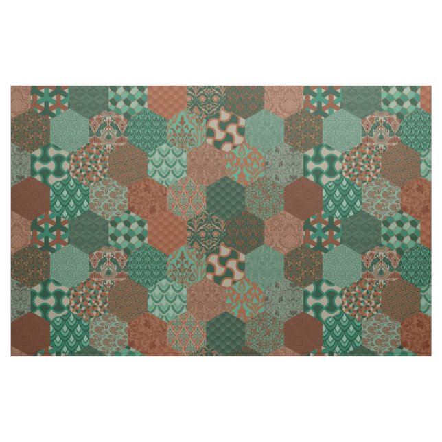 Patchwork Hexagons Rust and Gräs Tyg (Fat Quarter)