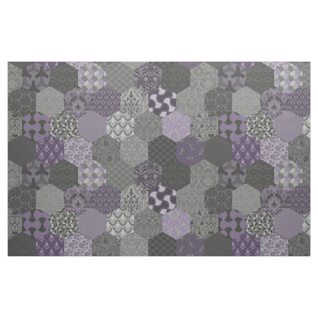 Patchwork Hexagons Violet och Grått Tyg (Fat Quarter)