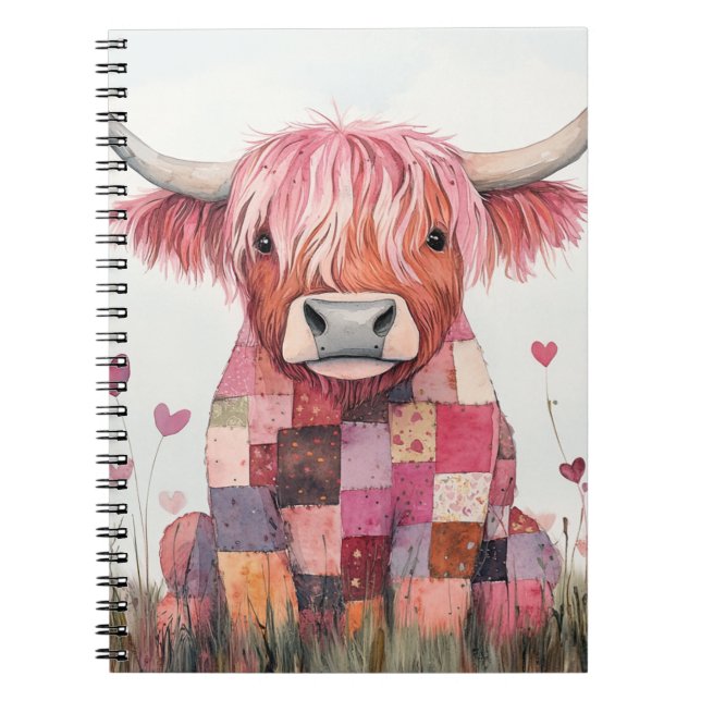Patchwork Highland Cow Valentine Anteckningsbok (Framsidan)
