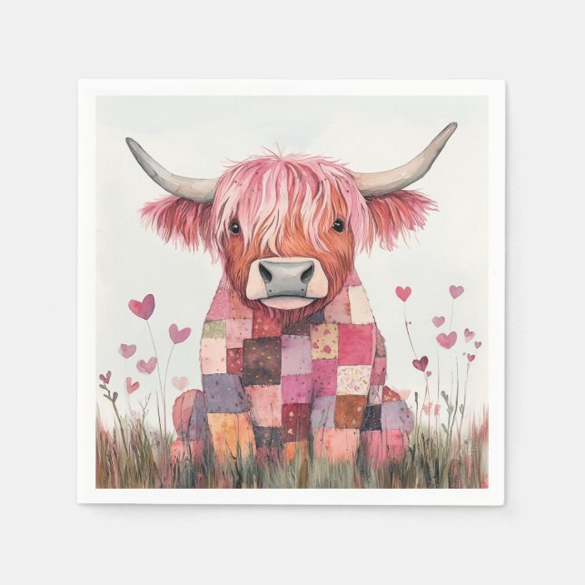 Patchwork Highland Cow Valentine Pappersservett (Framsidan)
