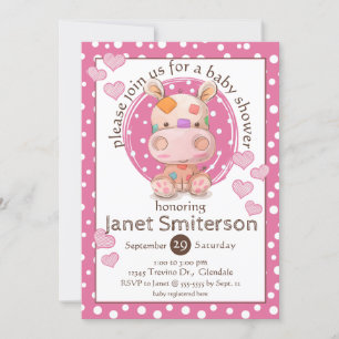 Patchwork Hippo Baby Shower, rosa Inbjudningar