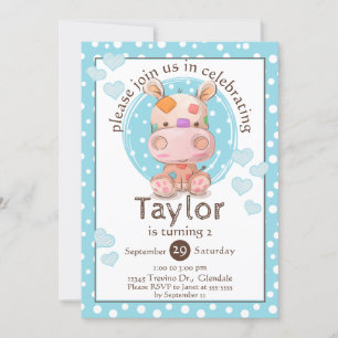 Patchwork Hippo Child's Blue Birthday Inbjudningar