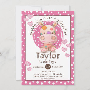 Patchwork Hippo Child's Rosa Birthday Inbjudningar
