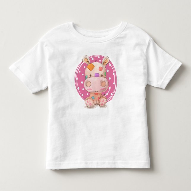 Patchwork Hippo Rosa T Shirt (Framsida)