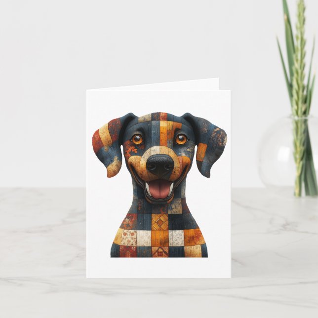 Patchwork Hund Hälsning Card Tack Kort (Framsida)