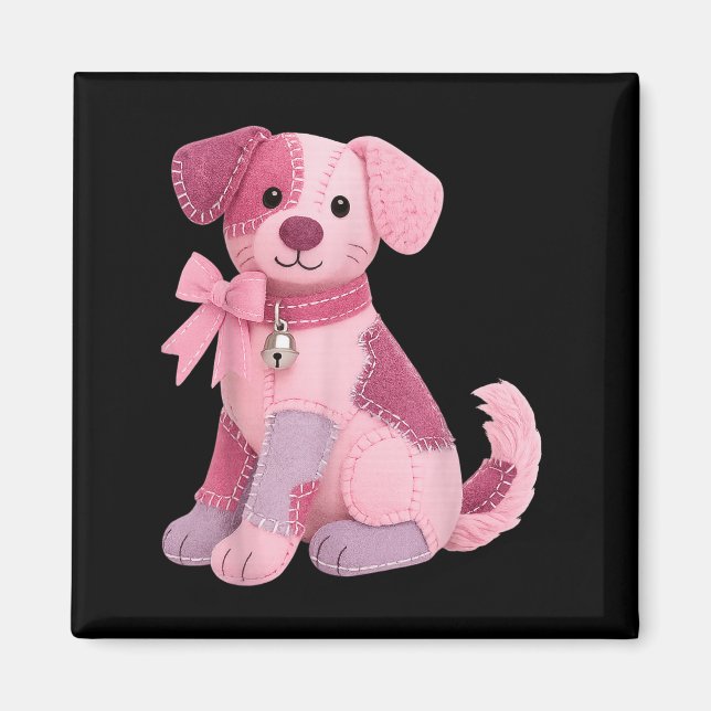 Patchwork Hund Rosa Band Bröstcancer Medvetenhet  Magnet (Framsidan)