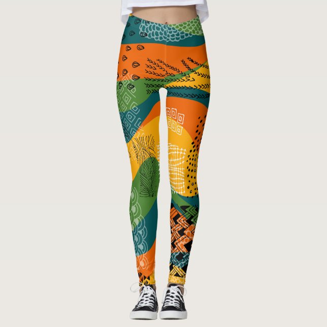 Patchwork i mode: Unudulation Abstrakt Art Leggings (Framsida)