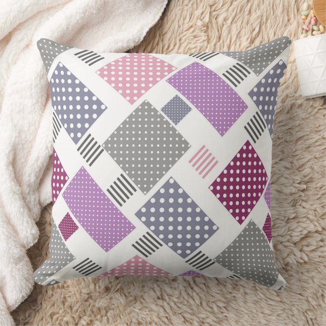 Patchwork in polka dots and rand rosa and plum kudde (Filt)