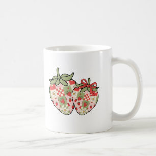Patchwork Jordgubbs Hjärtan Söt Coquette Konst Kaffemugg