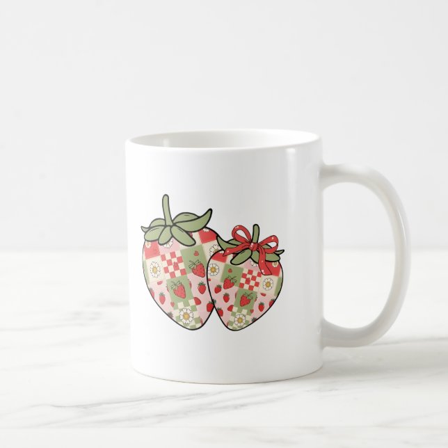 Patchwork Jordgubbs Hjärtan Söt Coquette Konst Kaffemugg (Höger)