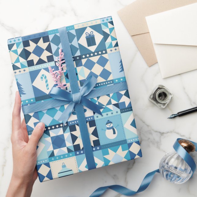 Patchwork Jul Blå Högtid  Presentpapper (Gifting)