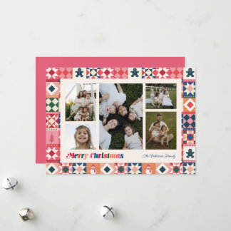 Patchwork Jul Flerfärgad Foto Högtid Julkort