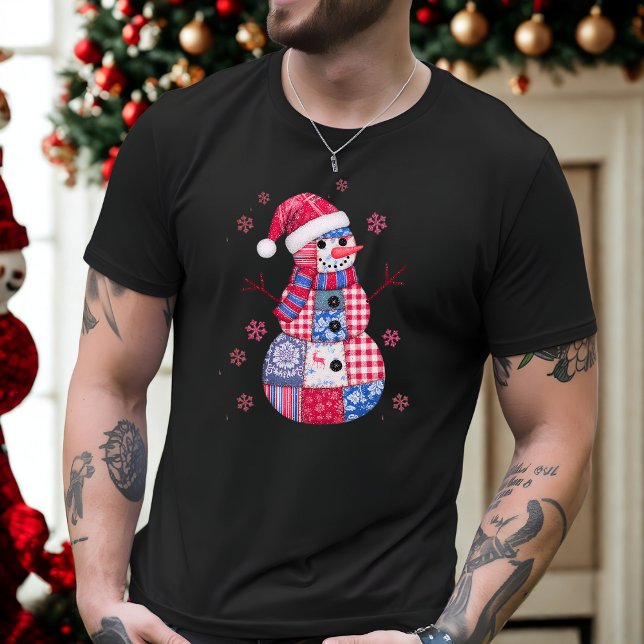 Patchwork jul Snögubbe med Snöflingor T Shirt (Skapare uppladdad)