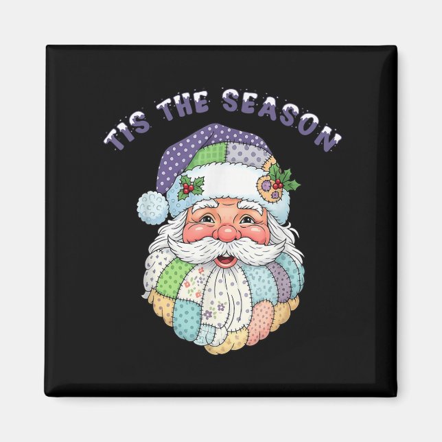 Patchwork Jul Tomte Ansikte Snygg Tjejig Jul  Magnet (Framsidan)