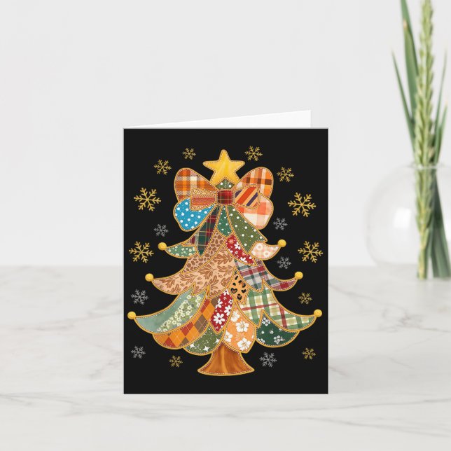 Patchwork Julafton Coquette Bow Snöre Merry Bright Kort (Framsida)