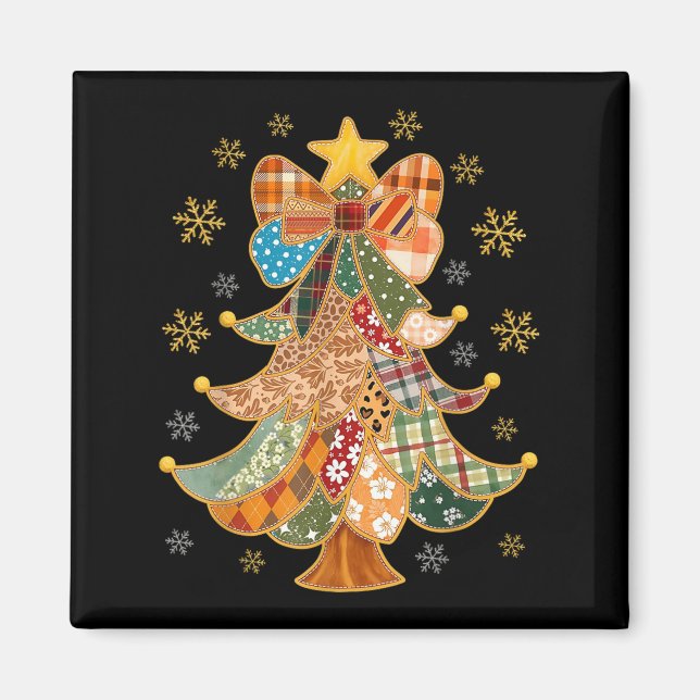 Patchwork Julafton Coquette Bow Snöre Merry Bright Magnet (Framsidan)
