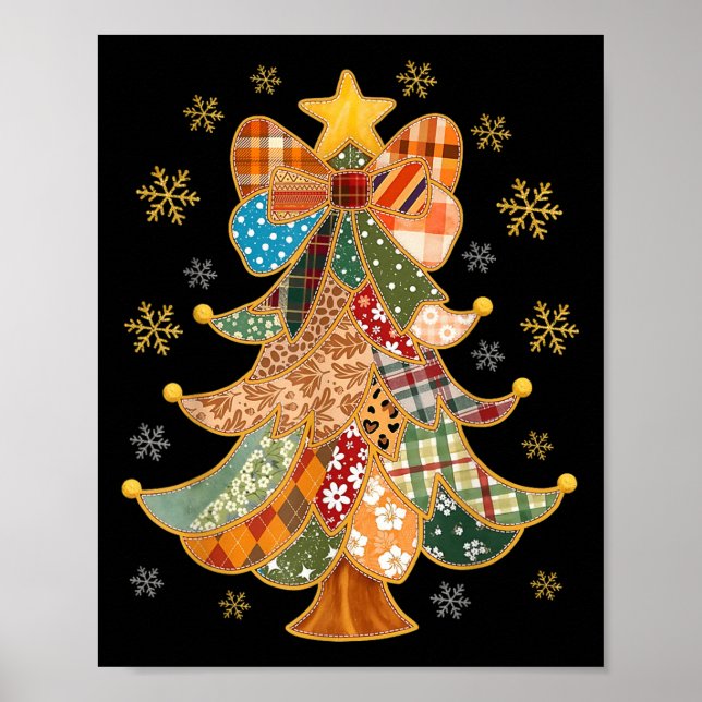 Patchwork Julafton Coquette Bow Snöre Merry Bright Poster (Framsidan)