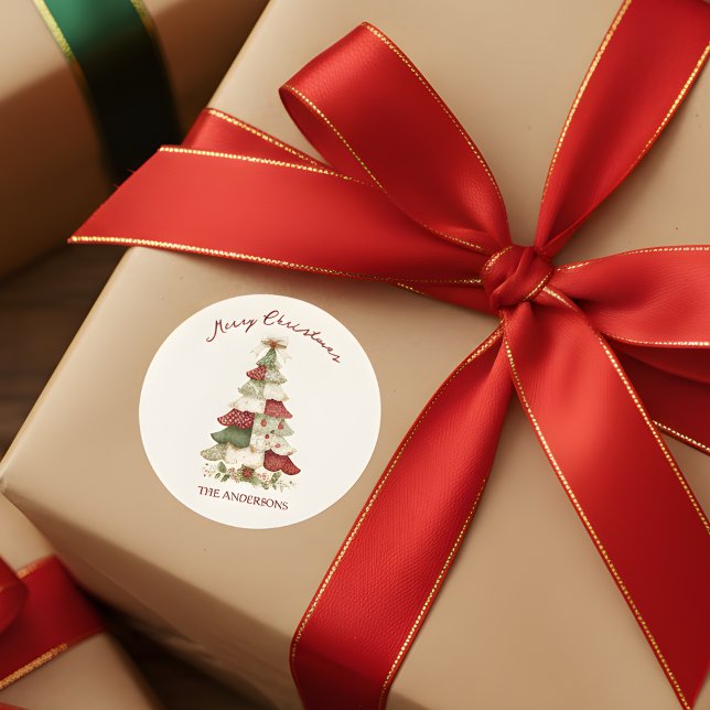 Patchwork Julgran jul Runt Klistermärke (Skapare uppladdad)