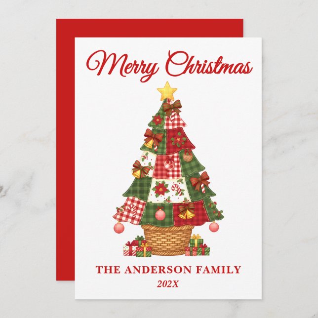 Patchwork Julgran non-Photo Julkort (Fram/baksida)