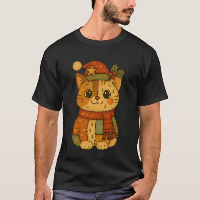 Patchwork julkatta som bär tomtehatt Vinter H T Shirt (Framsida)