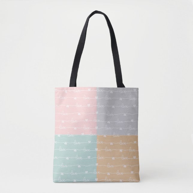 Patchwork Kärlek Hearts Pastel Tote Bag Tygkasse (Framsida)