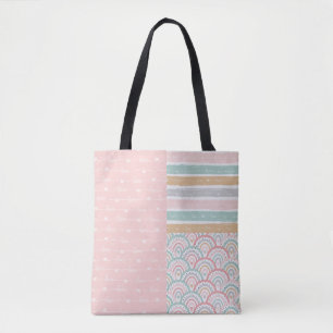 Patchwork Kärlek Hearts Rainbow Pastel Tote Bag Tygkasse
