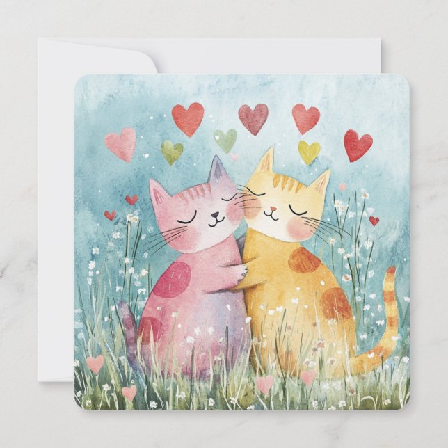 Patchwork Kattungar Alla Hjärtans Dag Julkort (Framsida)