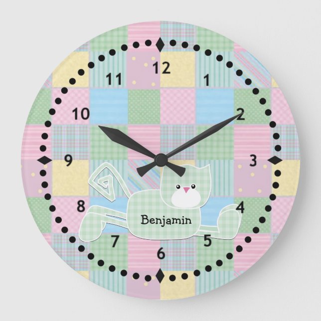 Patchwork Kattunge Nursery Wall Clock Stor Klocka (Framsida)