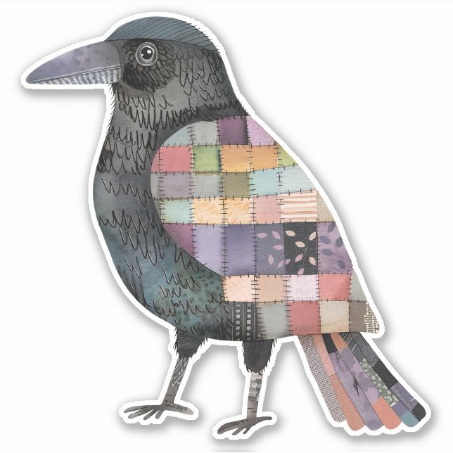 Patchwork Kråka Bird Sticker Klistermärken (Framsida)