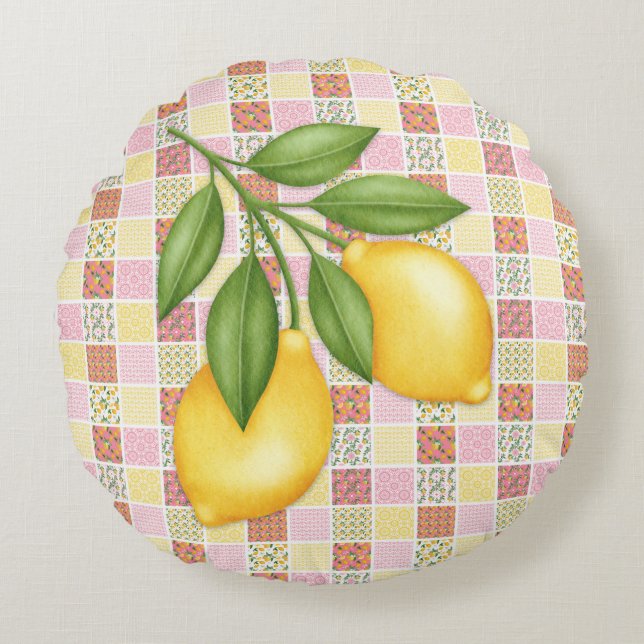 Patchwork Lemon Rund Kudde (Framsidan)