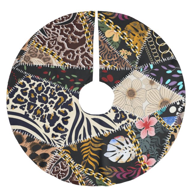 Patchwork Leopard: Ethnic Lining Design. Julgransmatta Borstad Polyester (Framsidan)